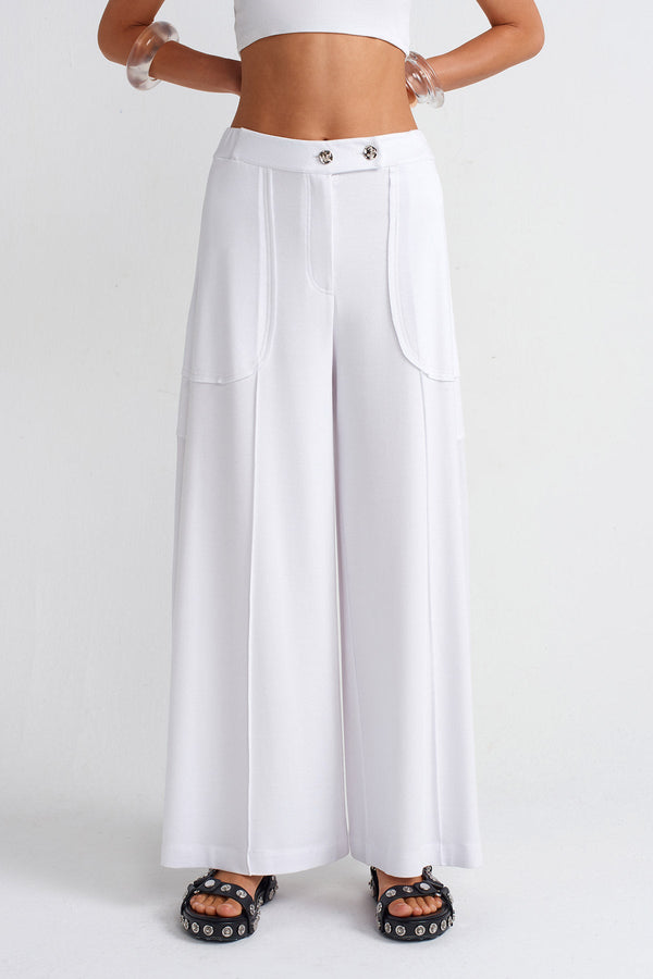NU Metal Button Relaxed Trousers Off White