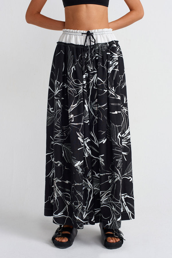 NU Printed Linen Trousers Off White/Black