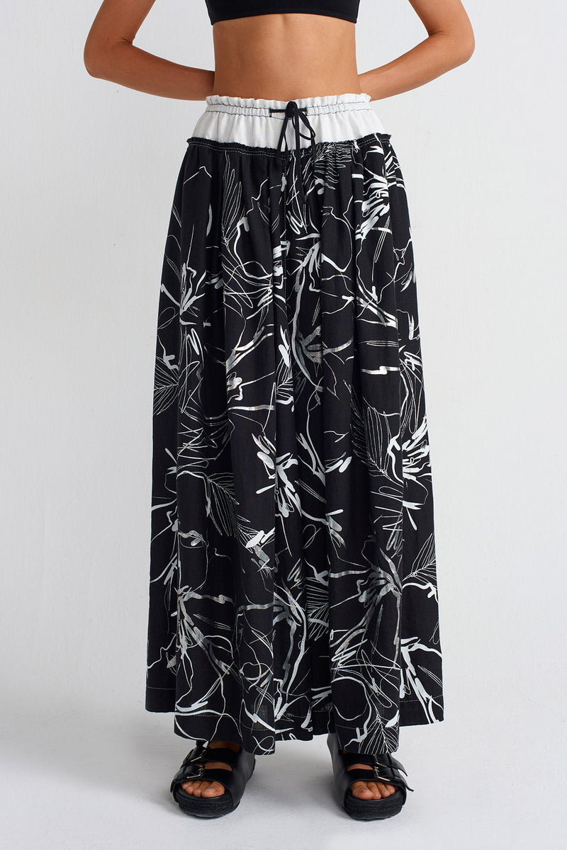 NU Printed Linen Trousers Off White/Black
