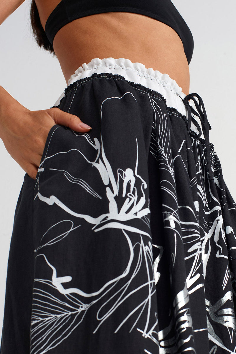 NU Printed Linen Trousers Off White/Black