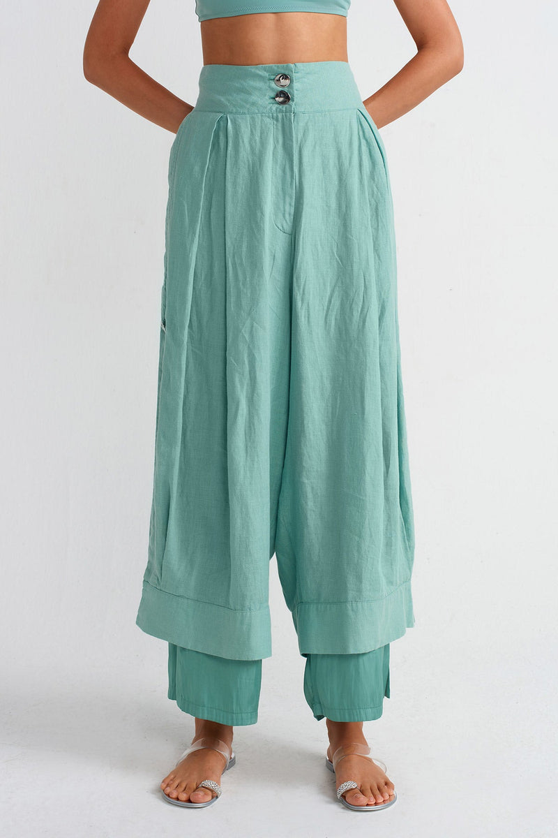 NU Satin Lined Linen Pants Turquoise