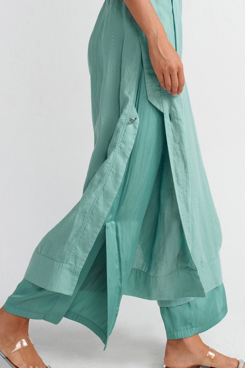 NU Satin Lined Linen Pants Turquoise