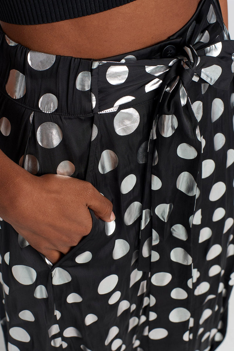 NU Printed Satin Pants Black - Silver