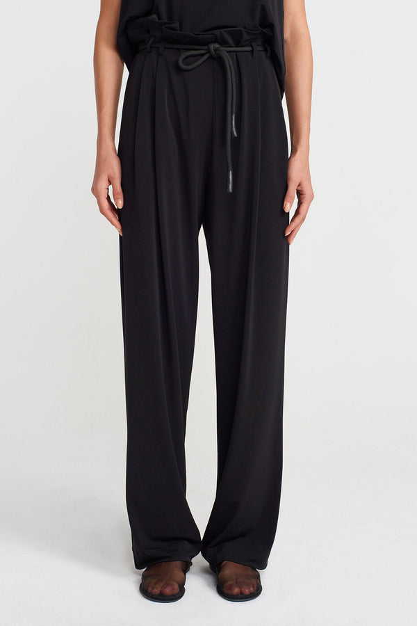 Nu Lace-Up High Waist Jersey Pants Black