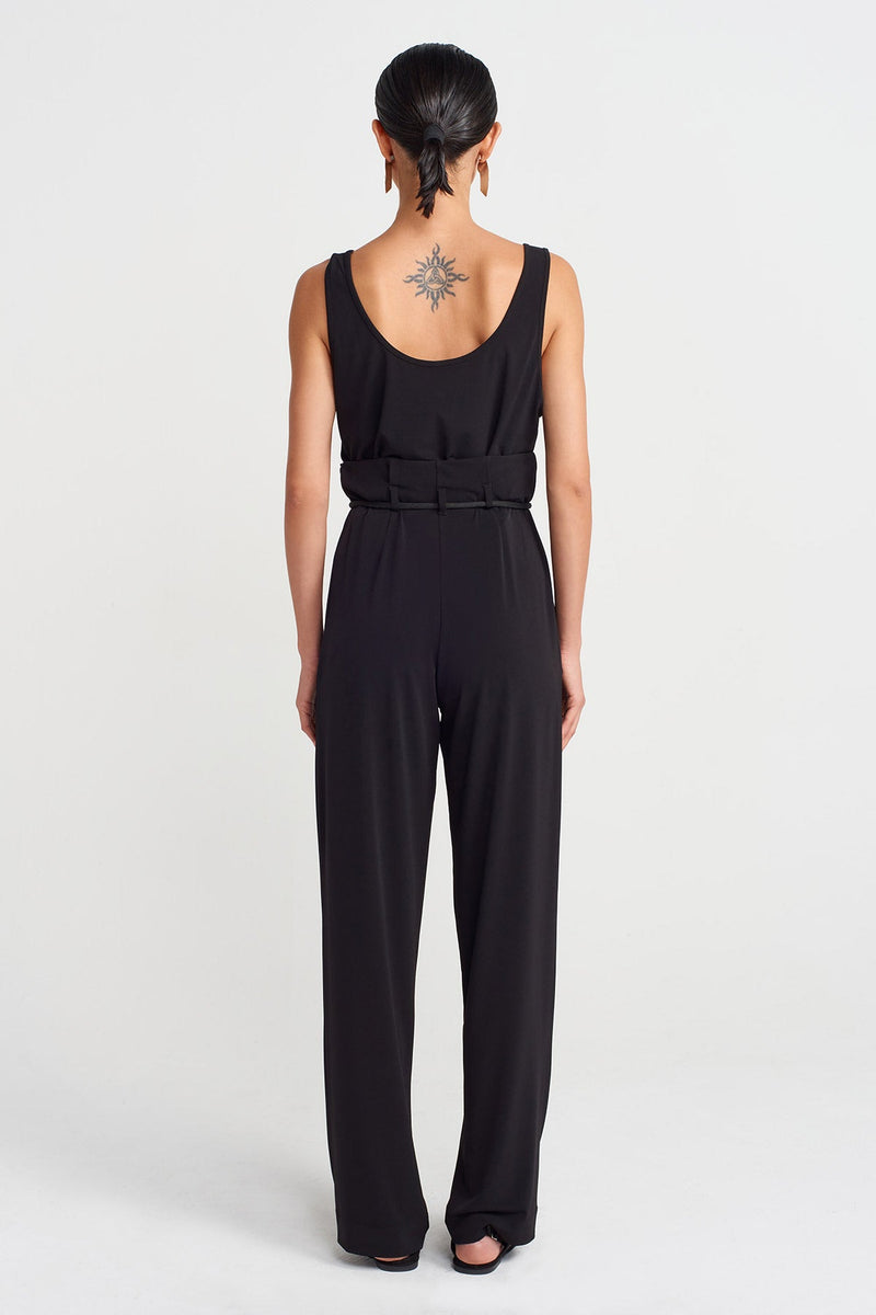 Nu Lace-Up High Waist Jersey Pants Black