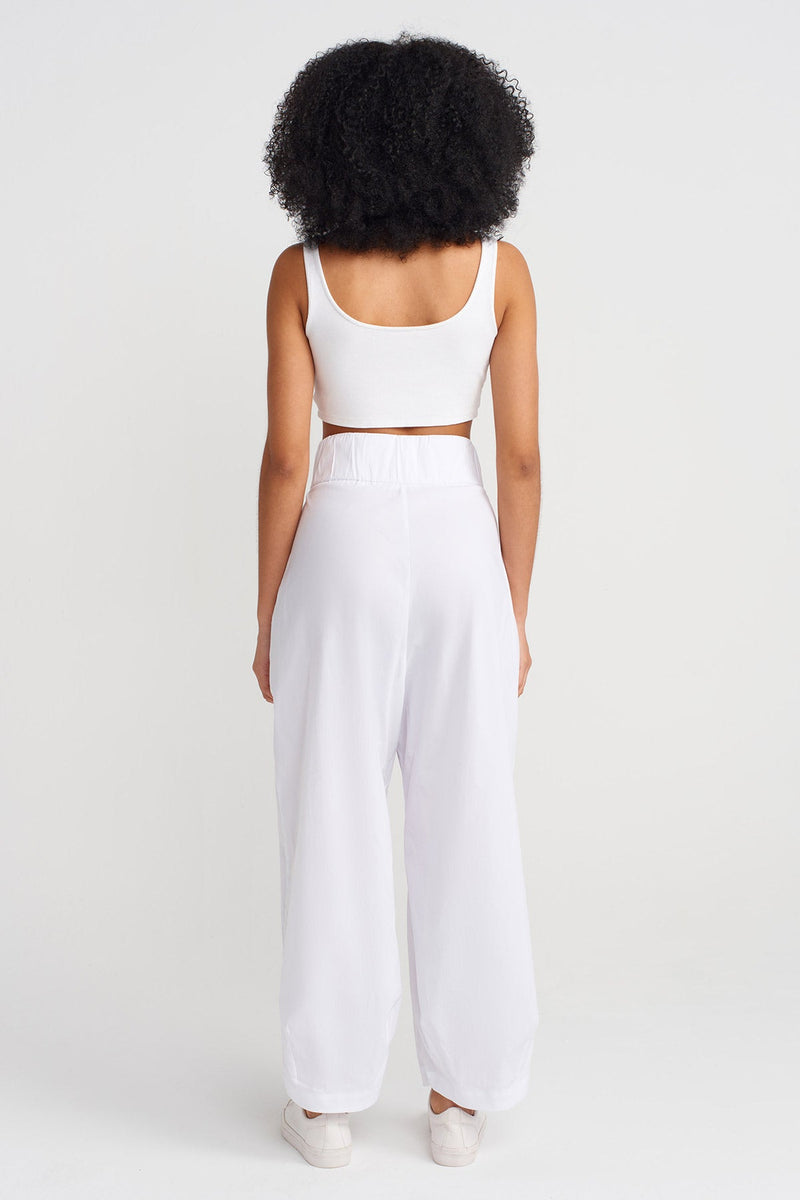 NU High-Waisted Poplin Trousers Off White