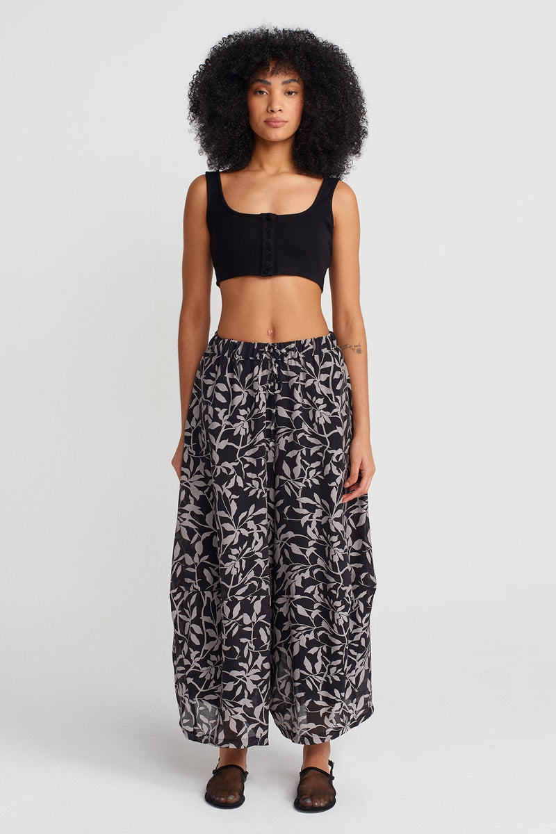 Nu Floral Voile Wide-Leg Trousers Black