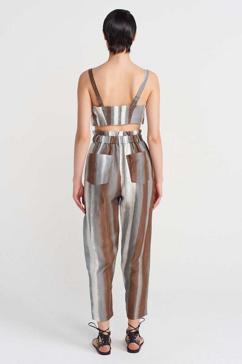 Nu Printed High-Waisted Pants Brown/White