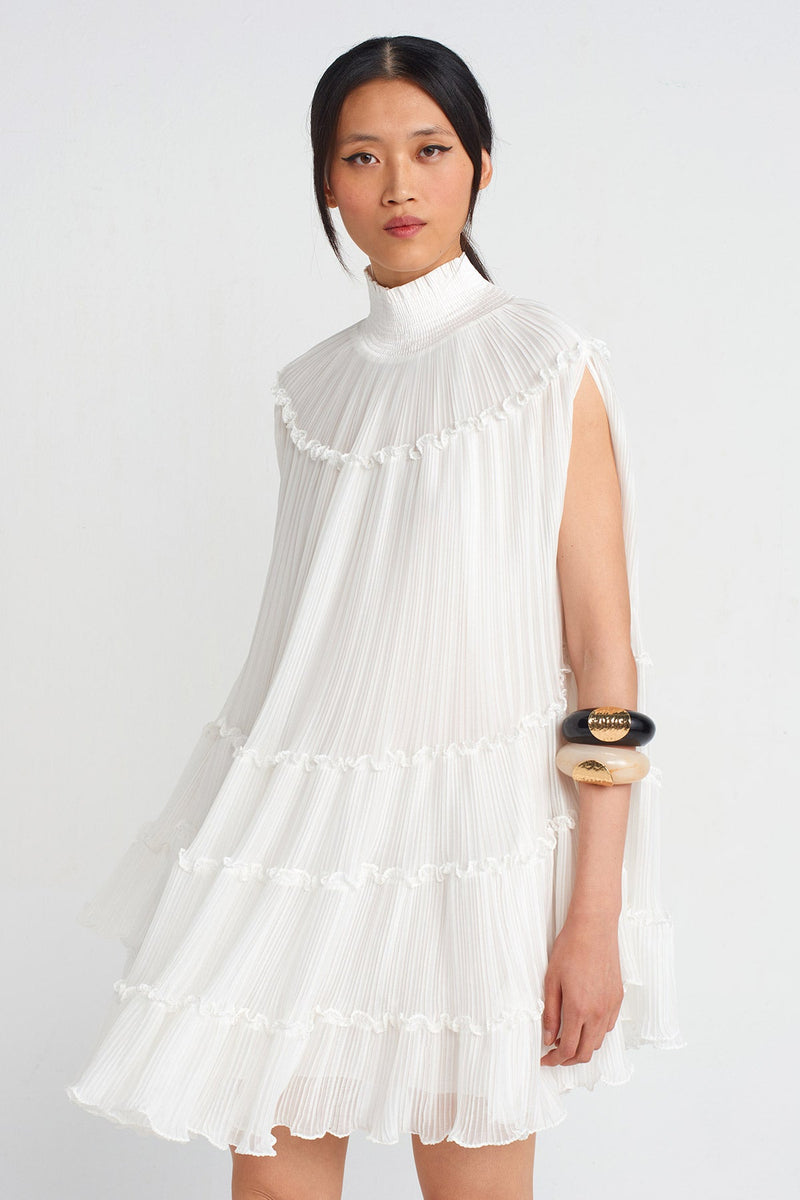 NU Chiffon Pleated Short Dress Off White