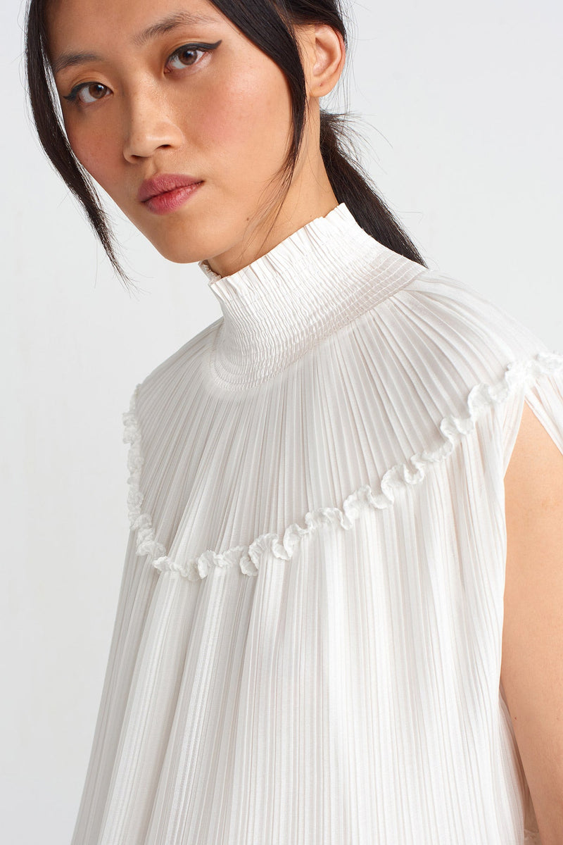 NU Chiffon Pleated Short Dress Off White