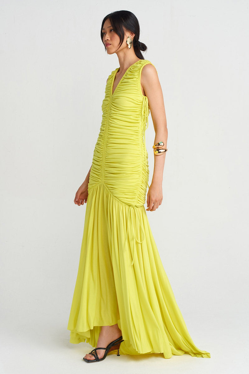 NU Ruched Detail Long Dress Light Yellow