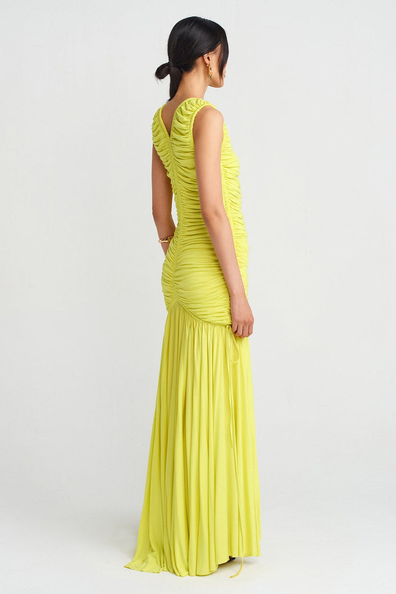 NU Ruched Detail Long Dress Light Yellow