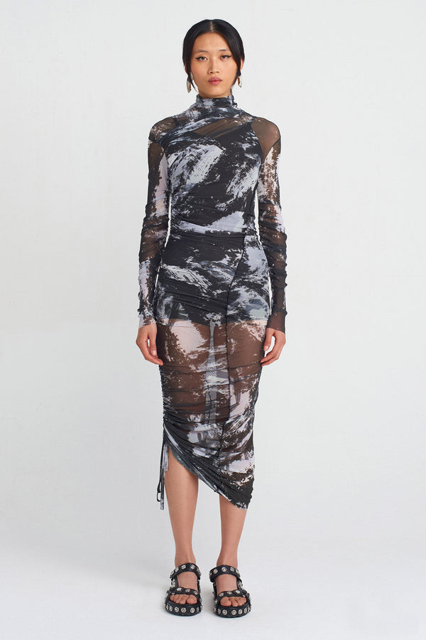 NU Ruched Detail Tulle Dress Multi Color