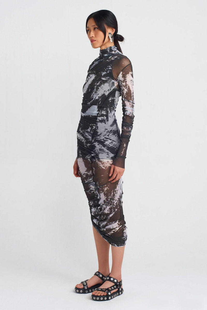 NU Ruched Detail Tulle Dress Multi Color