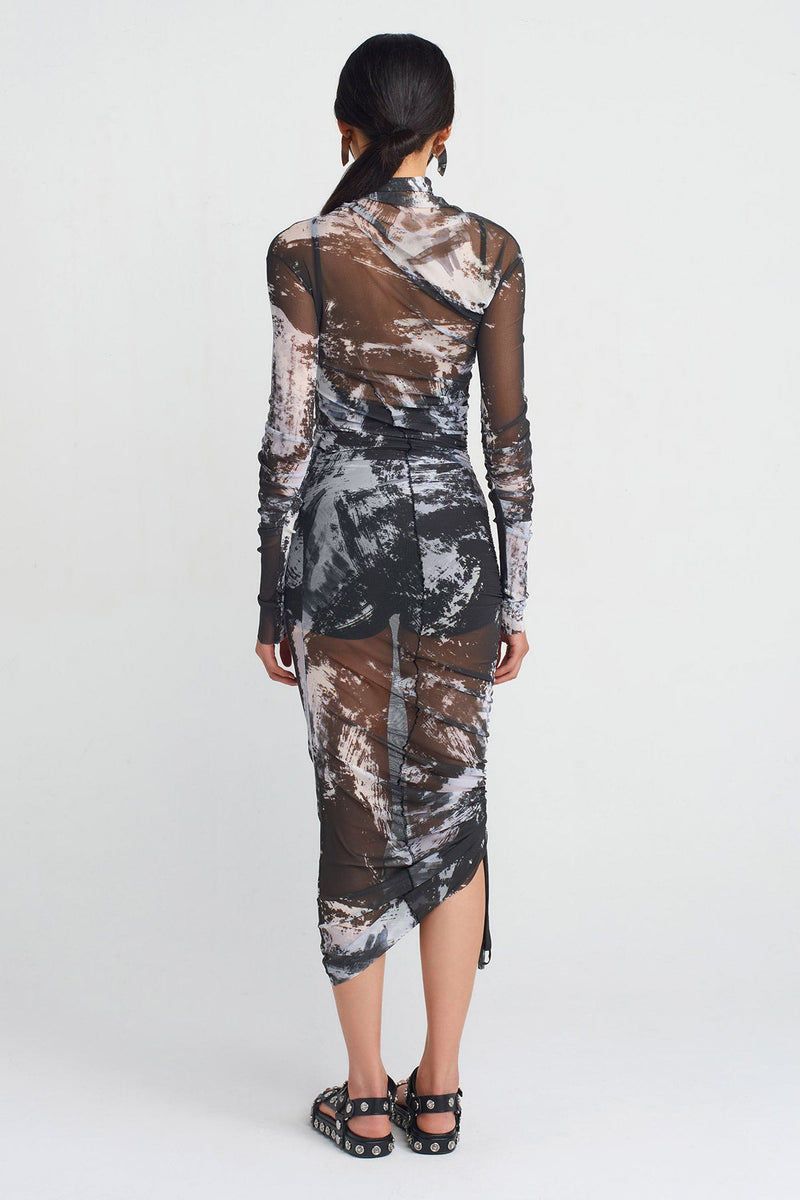 NU Ruched Detail Tulle Dress Multi Color