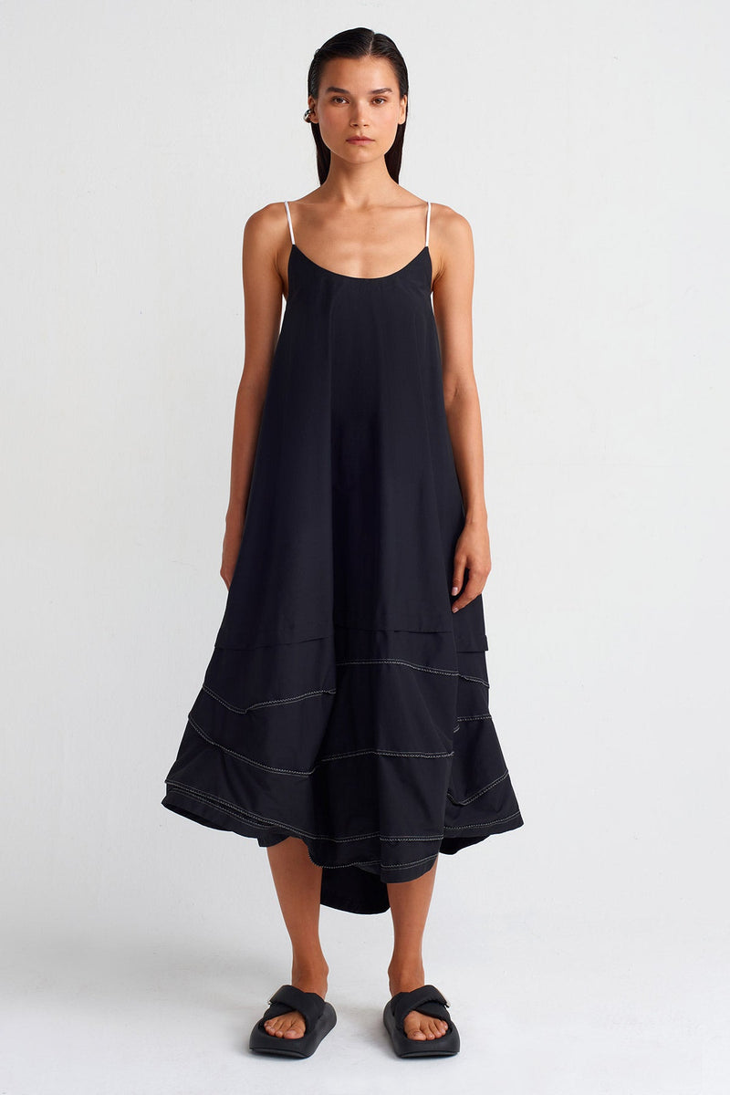NU Double-Fabric Strap Dress Black