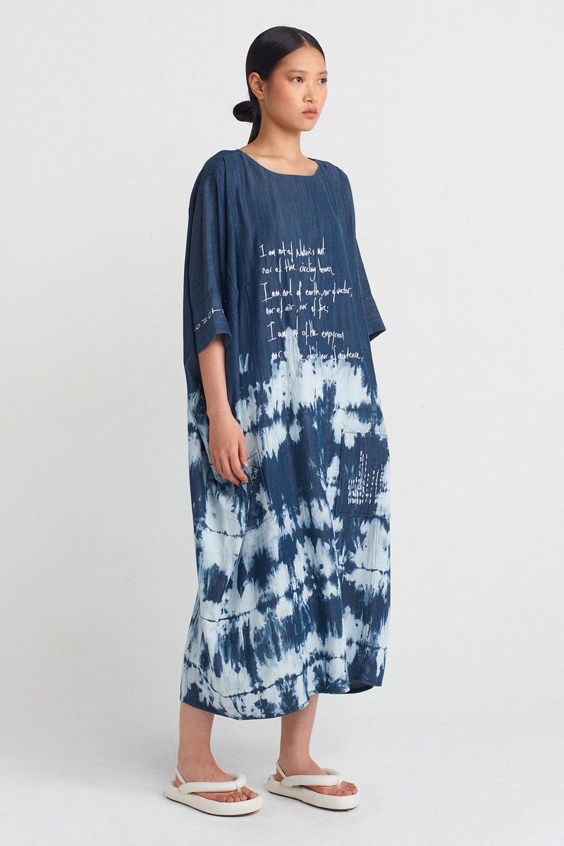 NU Embroidered Batik Dress Marine Blue