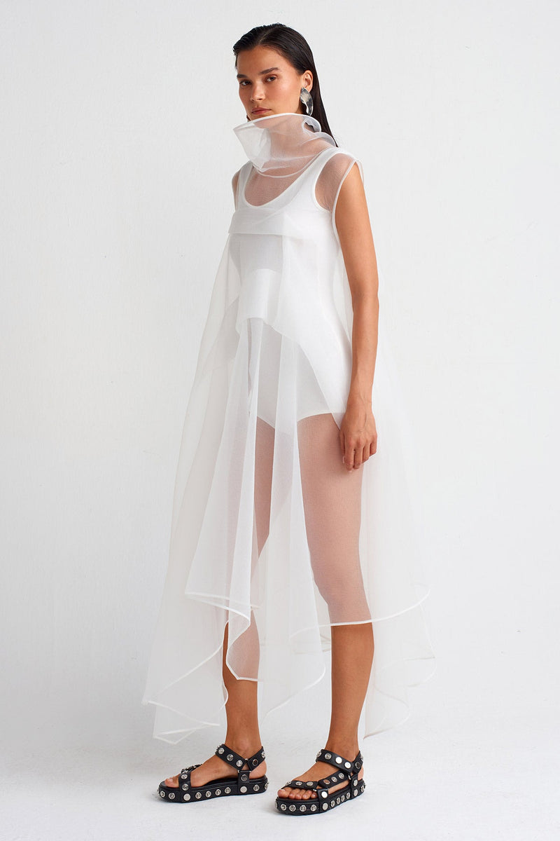 NU Pleated Organza Dress Off White