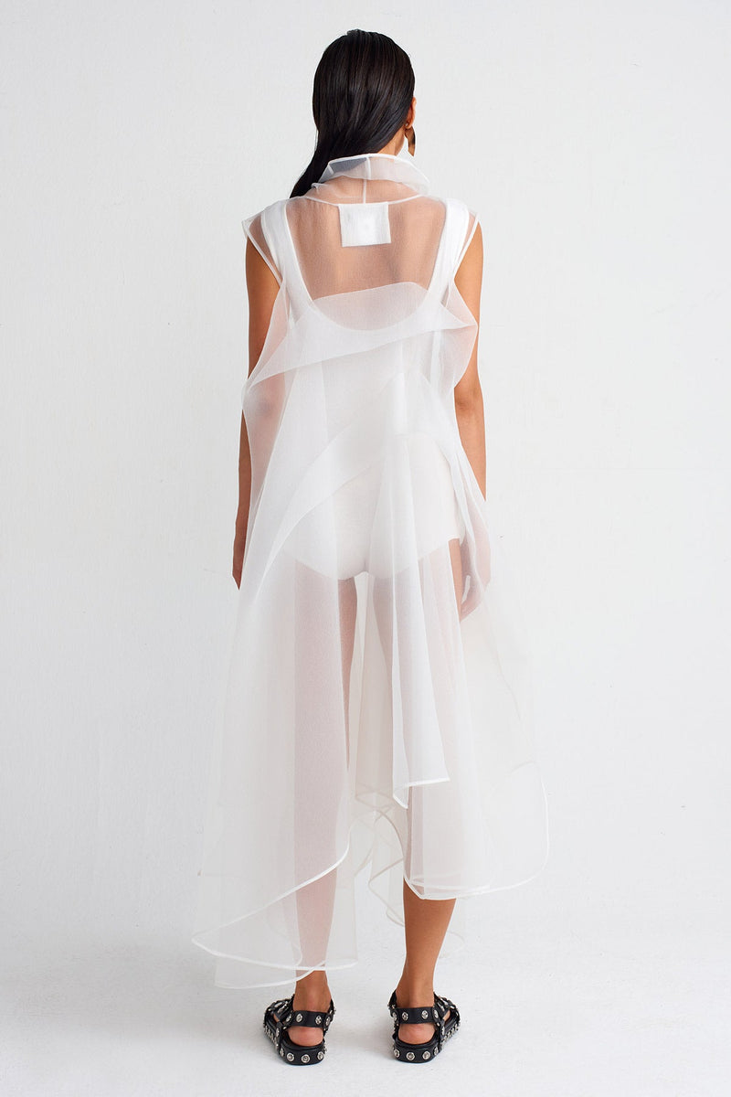 NU Pleated Organza Dress Off White