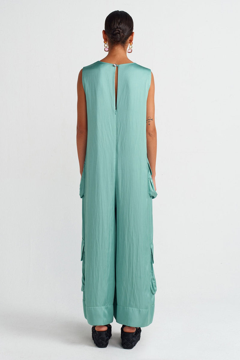 Nu Pocket Satin Jumpsuit Turquoise