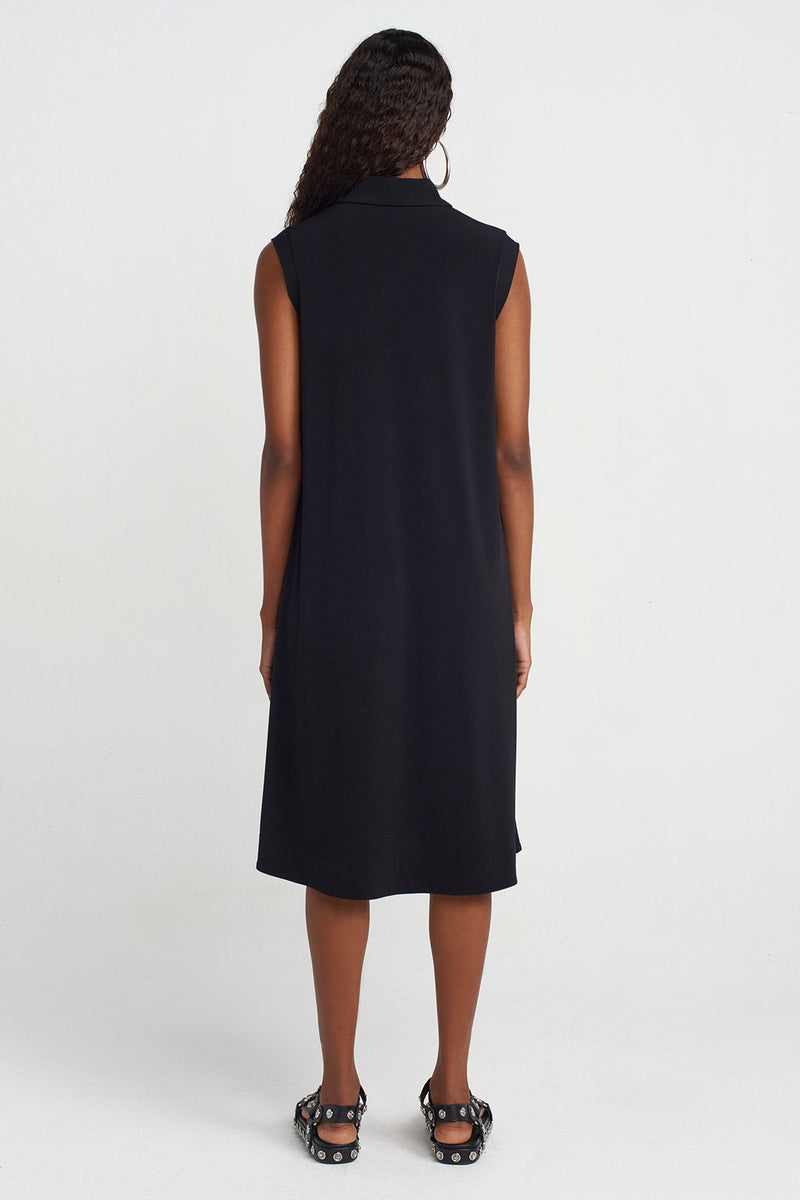 NU Eyelet Jersey Shirt Collar Dress Black