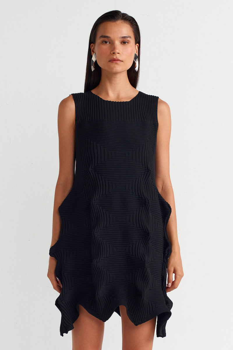 NU Origami Knitwear Short Dress Black
