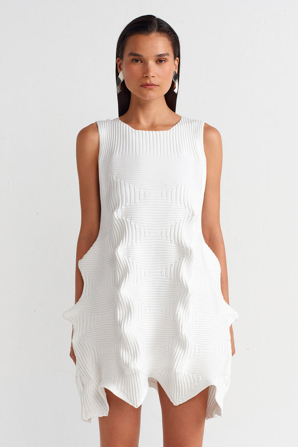 NU Origami Knitwear Short Dress Off White