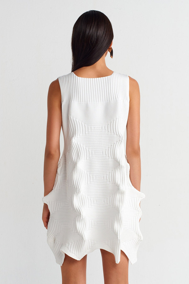 NU Origami Knitwear Short Dress Off White