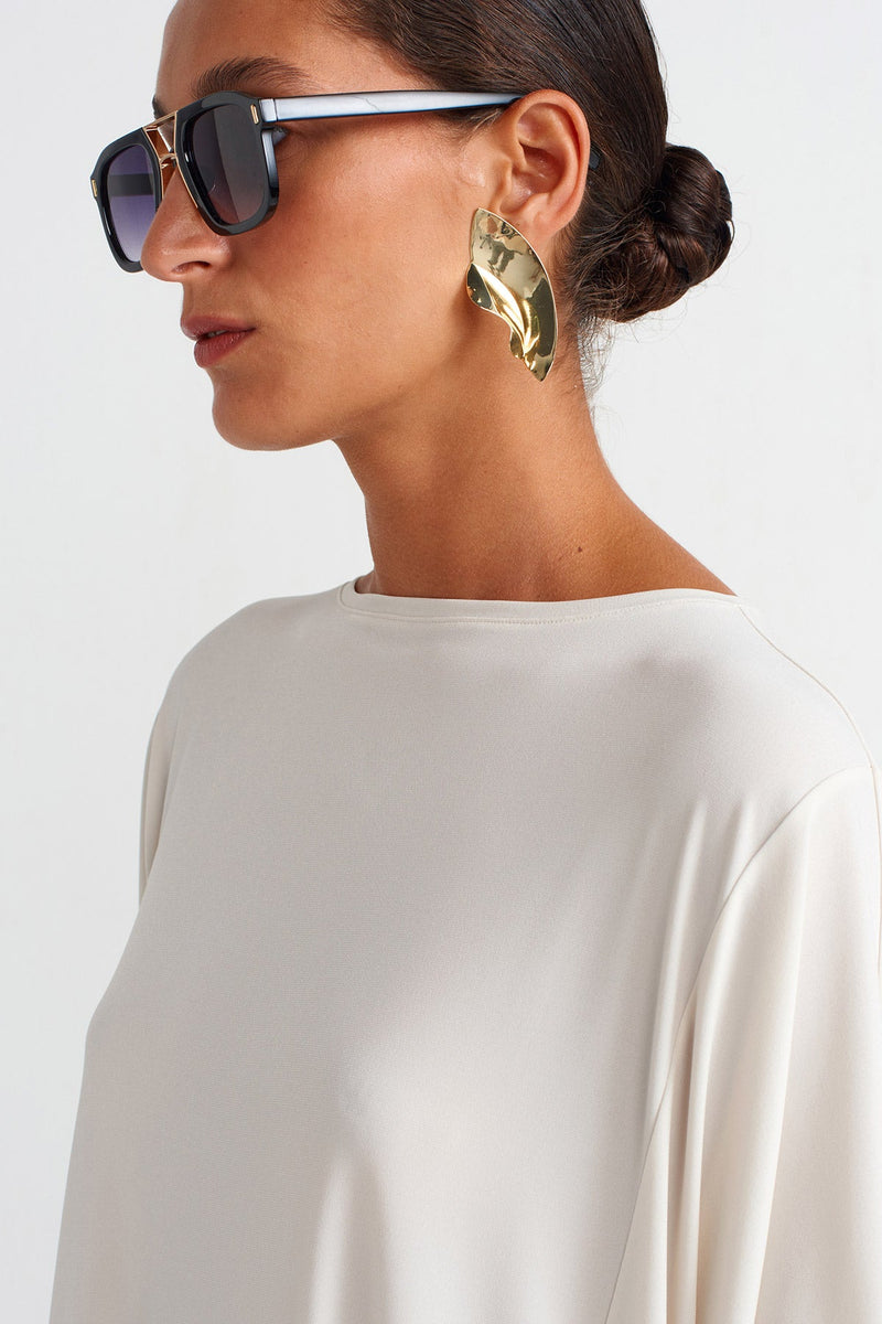 NU Organza And Taffeta Striped Jersey Dress Ecru