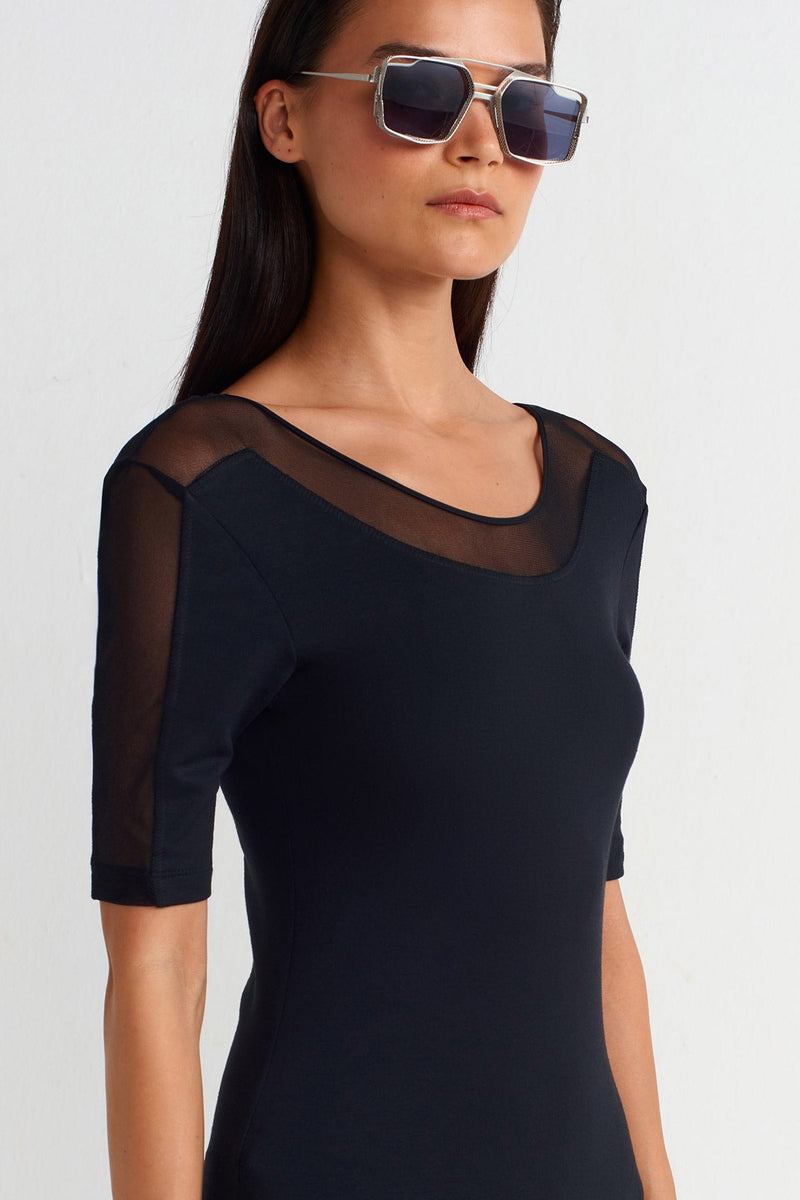 NU Mesh Detail Long Dress Black