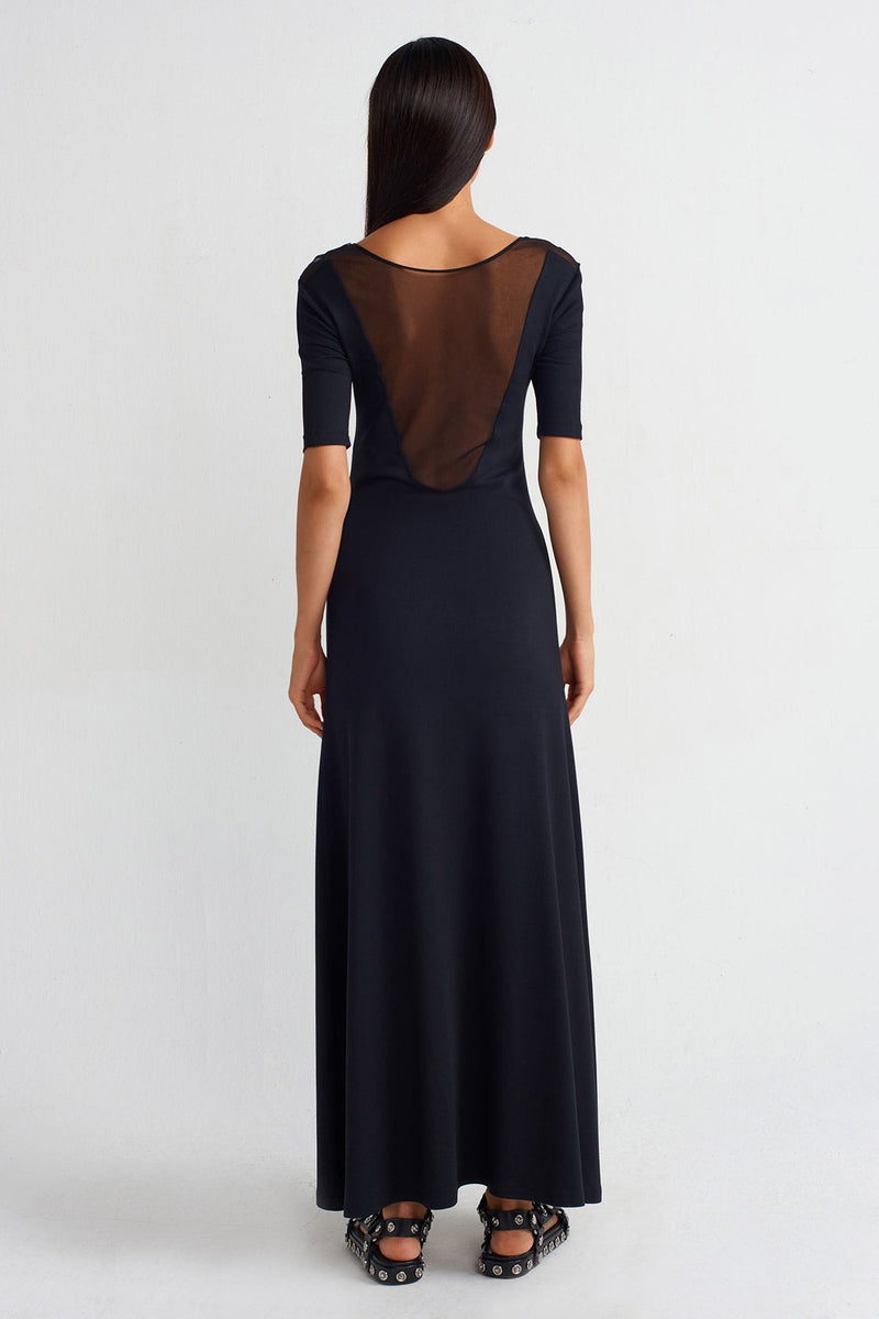 NU Mesh Detail Long Dress Black