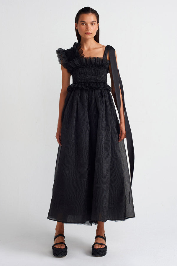NU Embroidered Organza Ball Gown Black