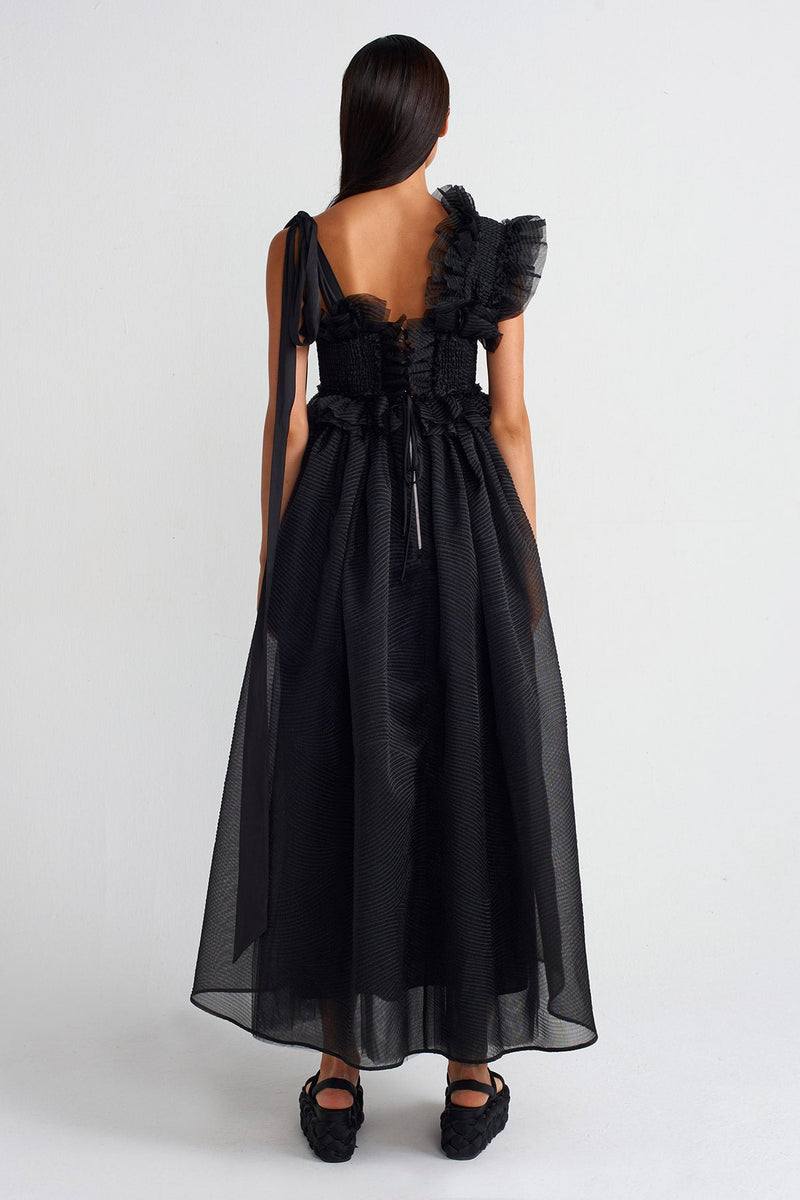NU Embroidered Organza Ball Gown Black