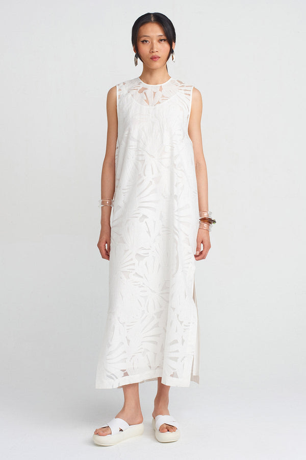 NU Jacquard Pattern Organza Dress Off White