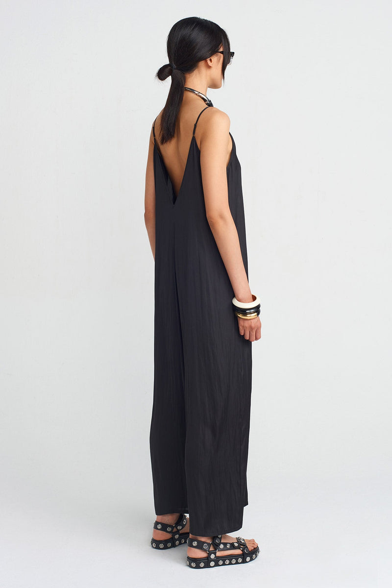 NU Slim Strap Satin Jumpsuit Black