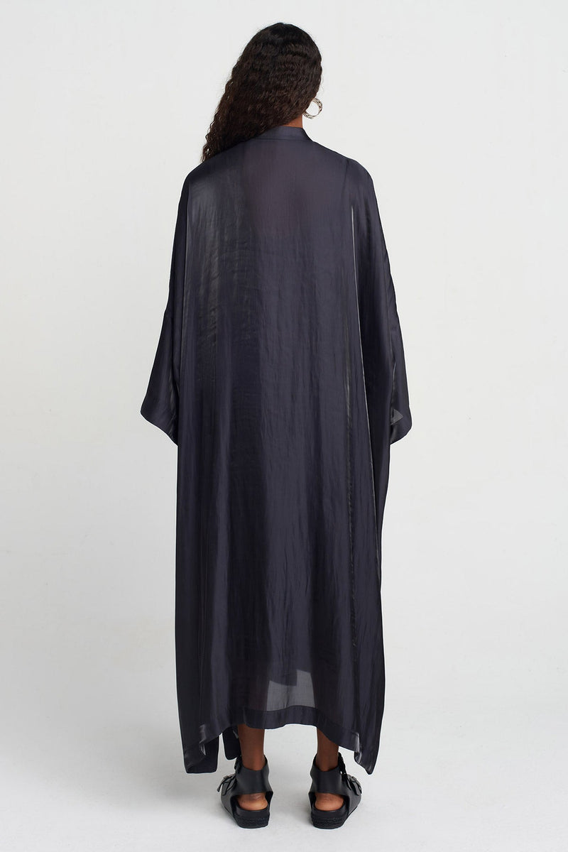 NU Shiny Satin Kaftan Dress Black