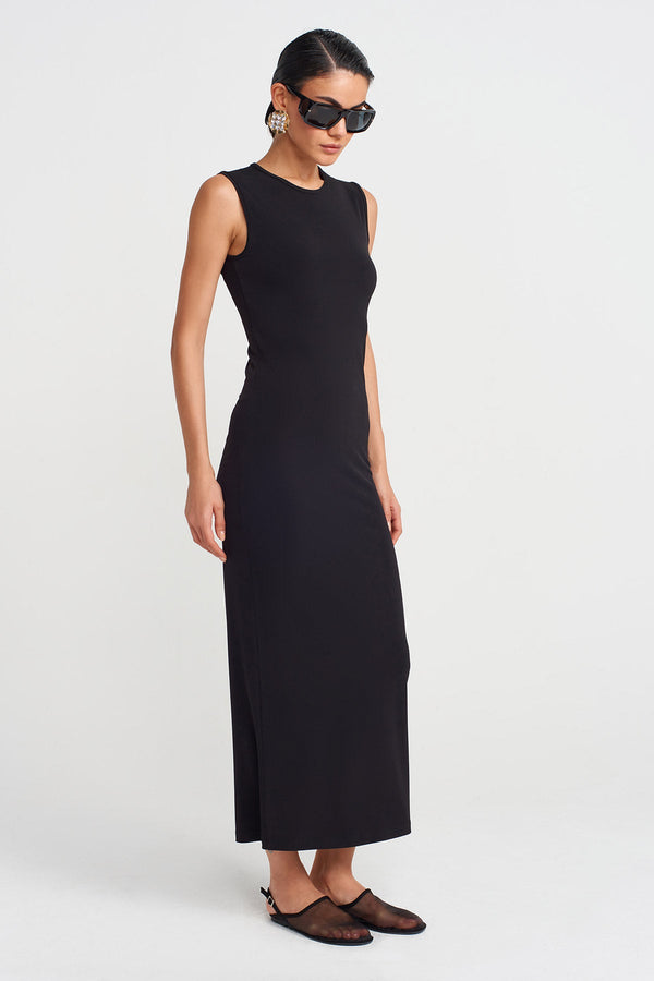 Nu Plain Long Jersey Dress Black