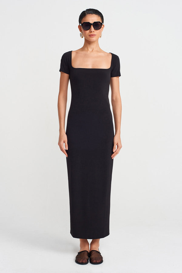 Nu Square Neck Tight Jersey Dress Black
