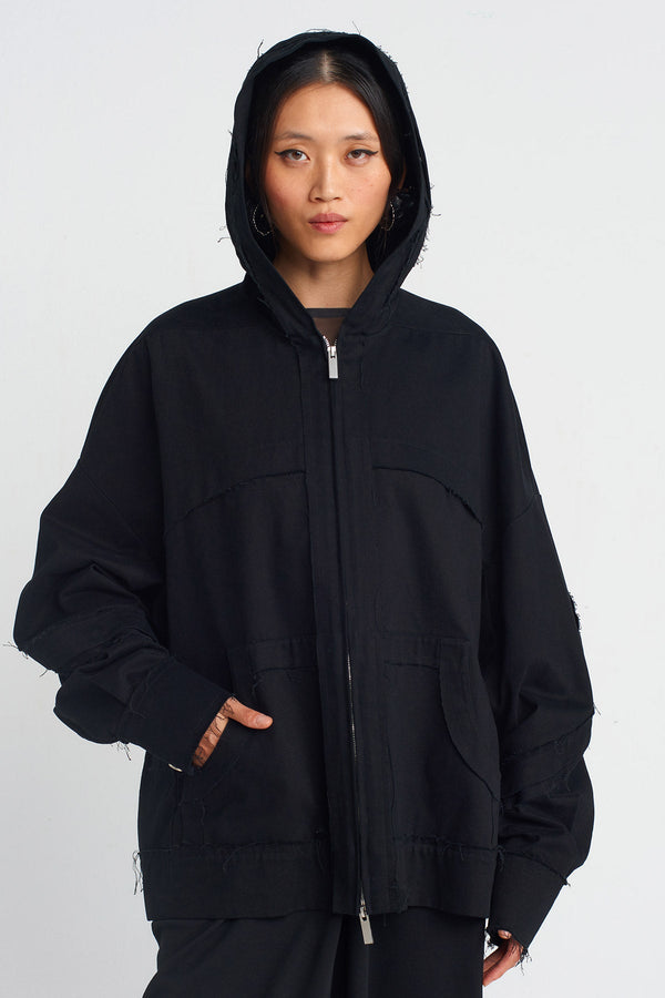 NU Distressed Stitch Denim Jacket Black