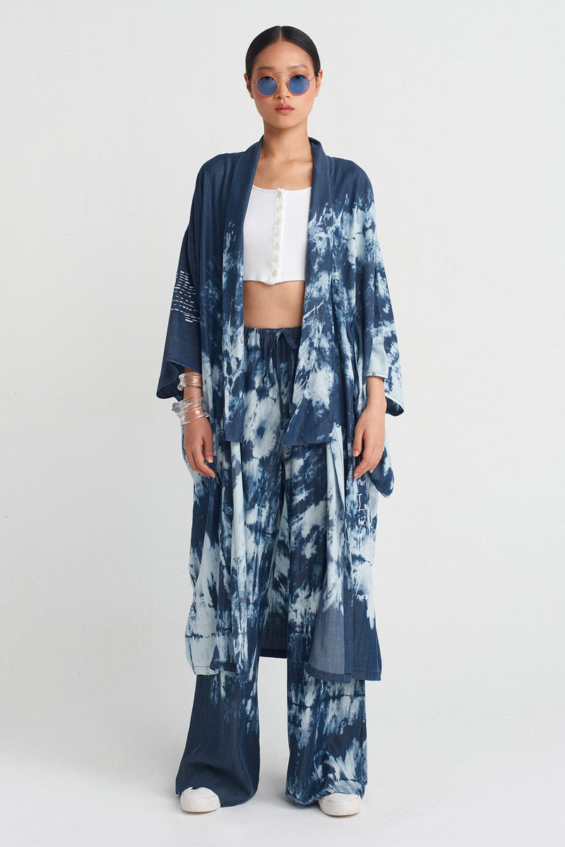 NU Embroidered Batik Kimono Marine Blue