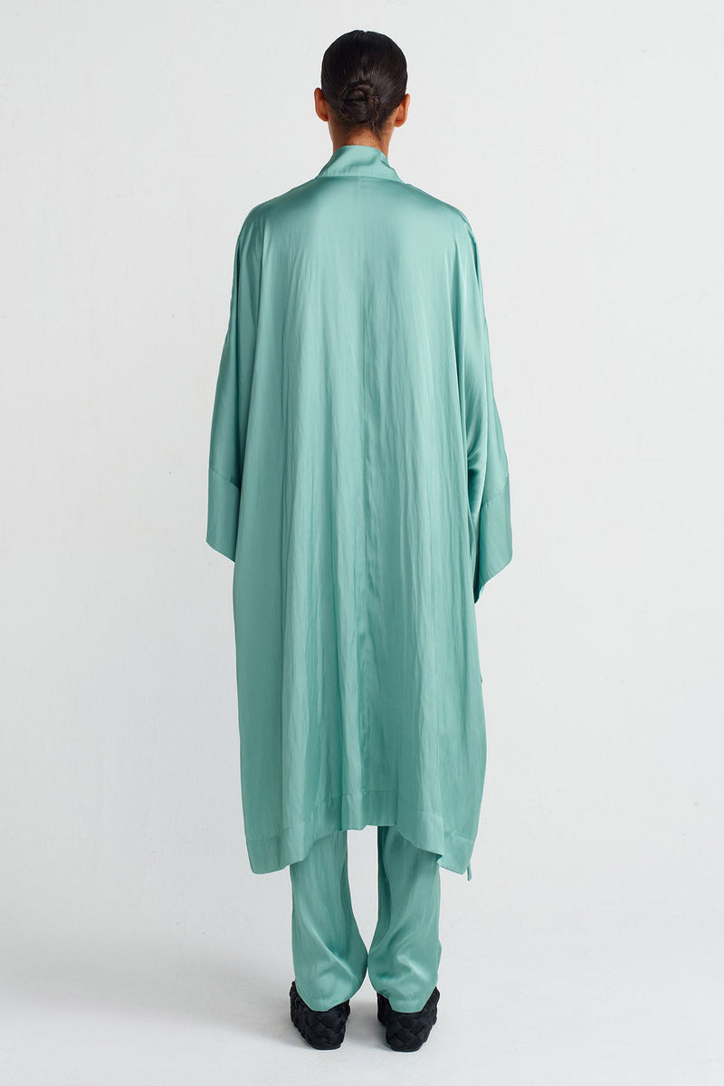 Nu Pocket Satin Kimono Turquse
