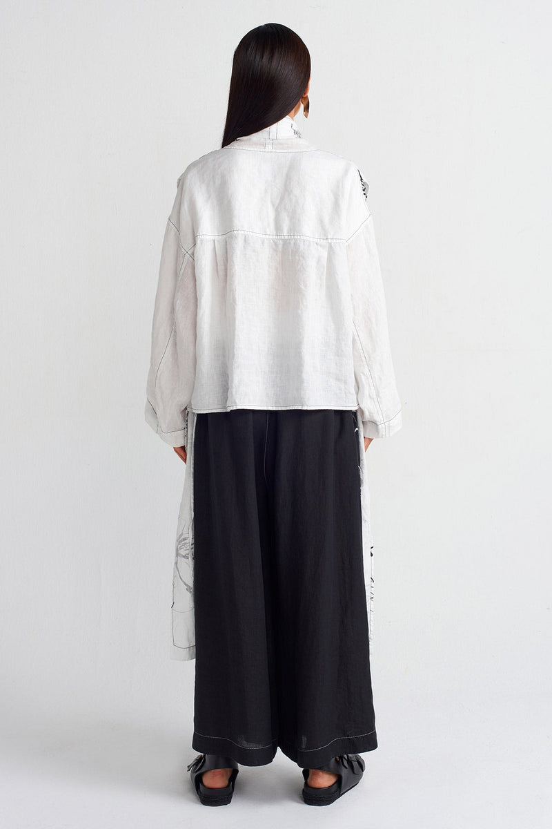 Nu Printed Linen Long Kimono Off White/Black