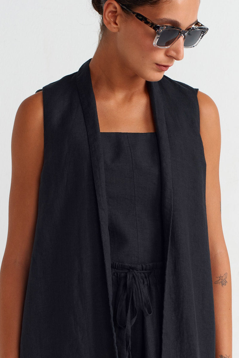 NU Color Block Linen Vest Black/Offwhite