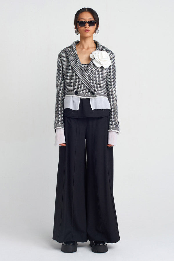 NU Tweed Rose Appliqué Jacket Black/White