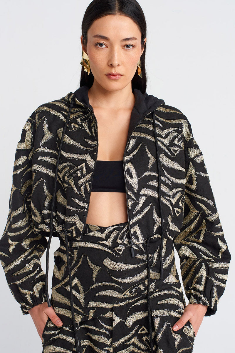 NU Gold Embroidered Short Jacket Black