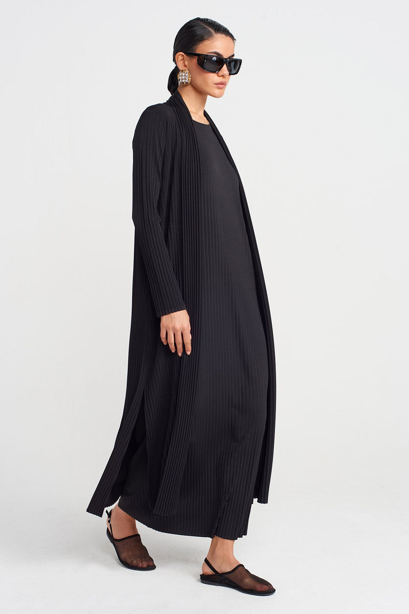 NU Long Pleated Jersey Cardigan Black