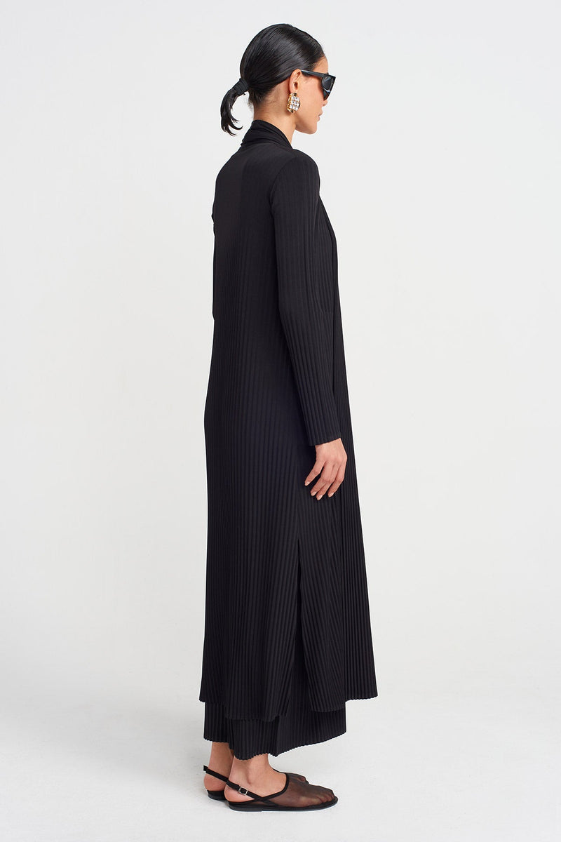 NU Long Pleated Jersey Cardigan Black