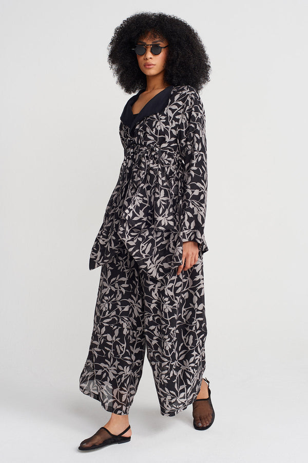Nu Floral Voile Wide-Leg Trousers Black