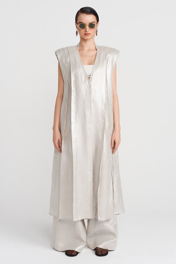 Nu Padded Long Coated Vest Silver