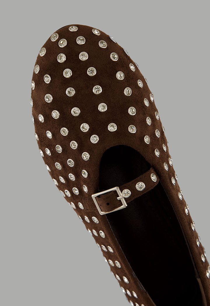 Choice Crystal Embellished Flat Ballerinas Brown